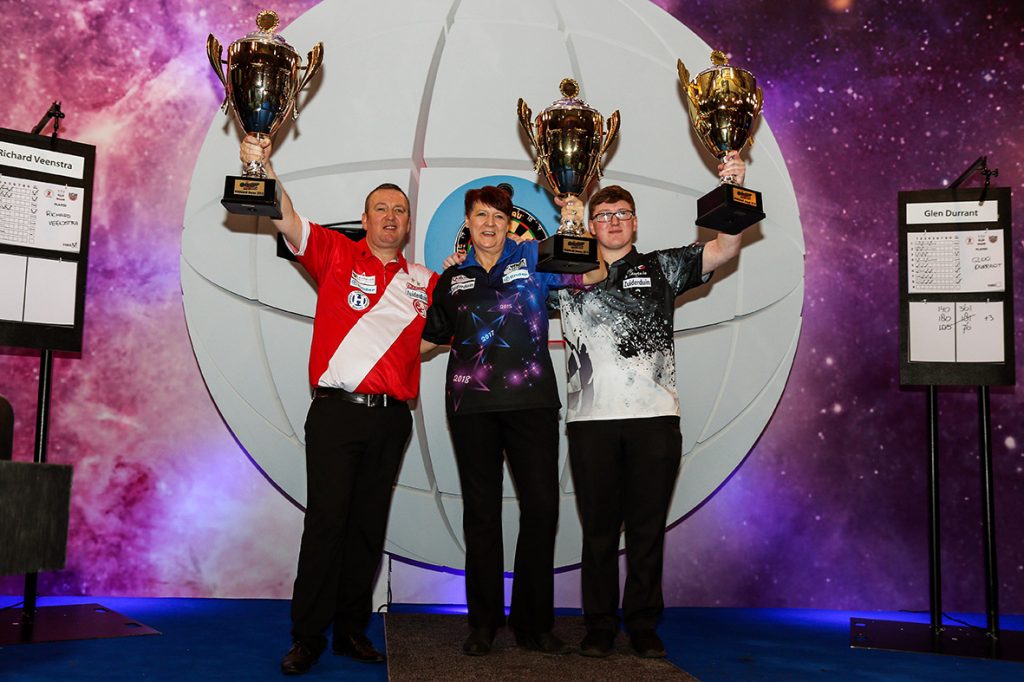 On the picture the winners of the last Darts Masters 2018 edition Glen Durrant, Lisa Ashton and Keane Barry © Martin van Oostveen – Darts Masters 2018