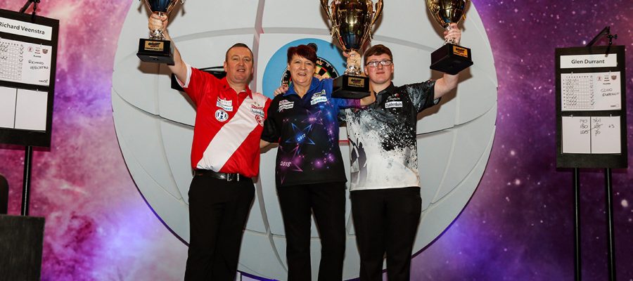 On the picture the winners of the last Darts Masters 2018 edition Glen Durrant, Lisa Ashton and Keane Barry © Martin van Oostveen – Darts Masters 2018