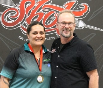 Picture of New Zealand Open Womens Singles Winner Tina Osbourne New Zealand with Shot Darts