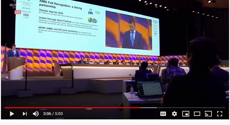 2020 135th IOC Session AIMS recoqnition