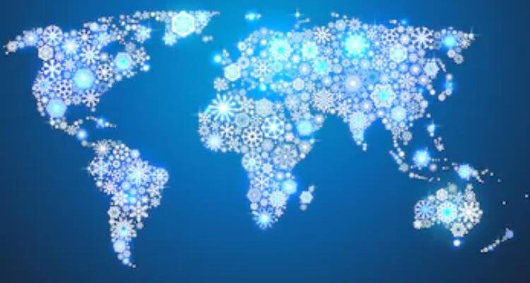 Picture with text Merry Christmas and World Map